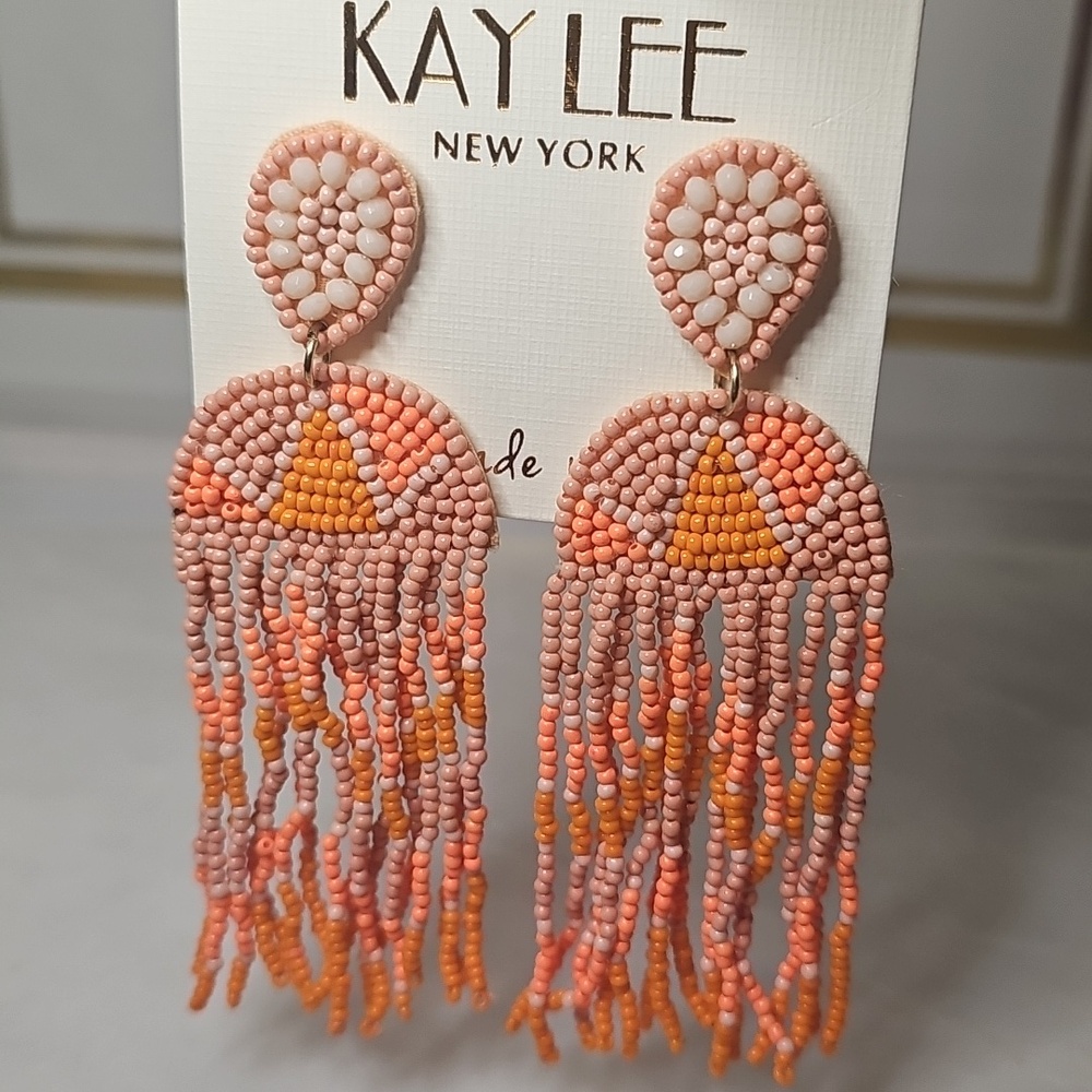 Orange and Pink Beaded Earrings